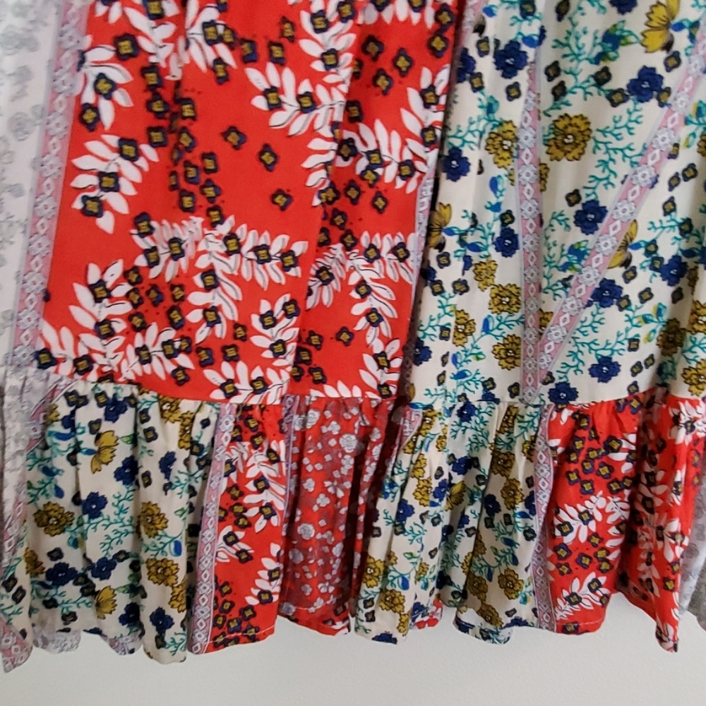 Entro Red, Blue & White Patchwork Fabric Boho Top… - image 4